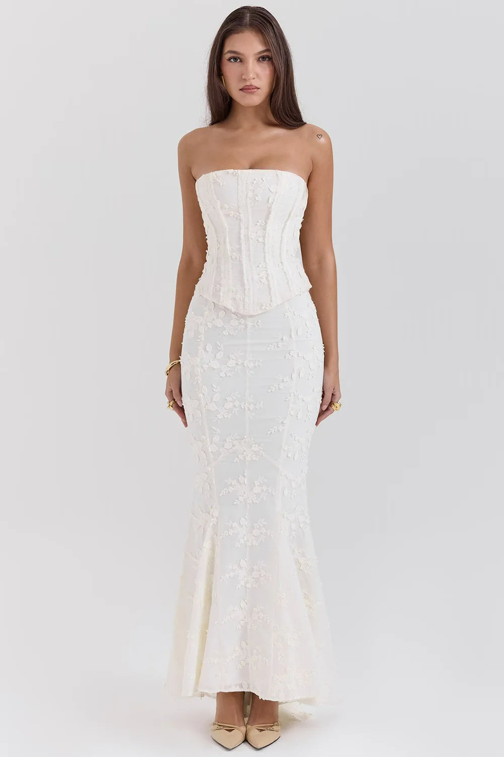 Women's Strapless Embroidered Maxi Dress for Formal Events