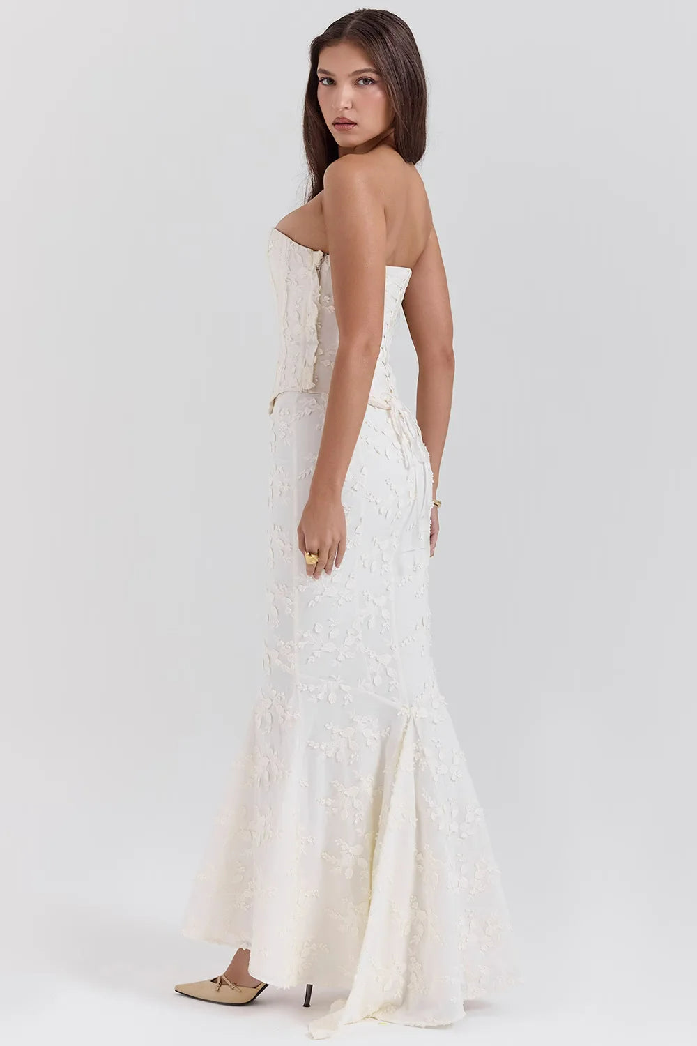 Women's Strapless Embroidered Maxi Dress for Formal Events