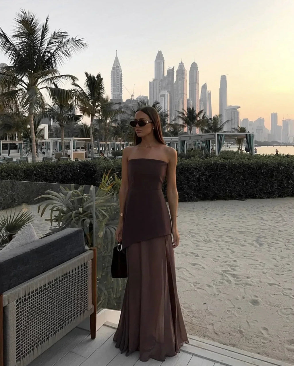 Women's Strapless Maxi Dress with Side Split for Formal Events