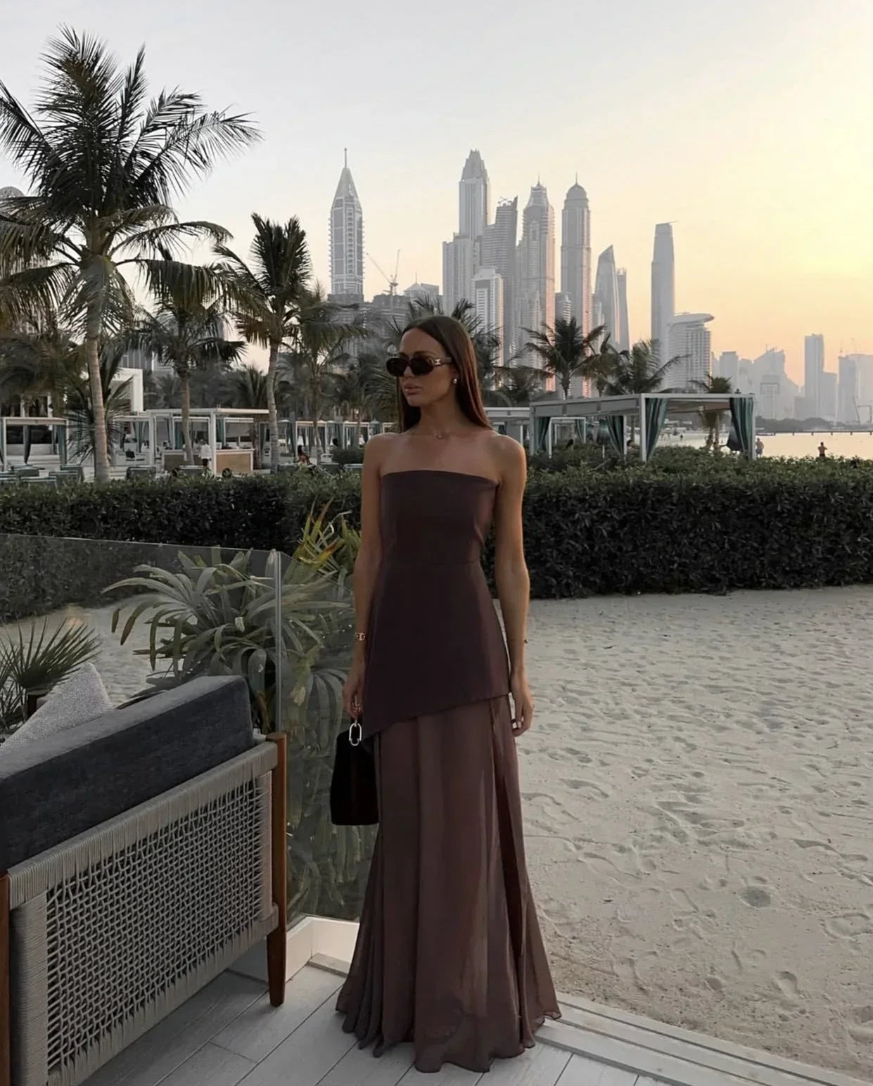 Women's Strapless Maxi Dress with Side Split for Formal Events
