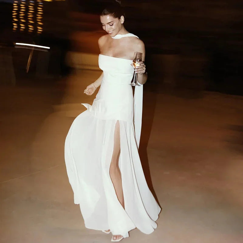 Women's Strapless Maxi Dress with Side Split for Formal Events