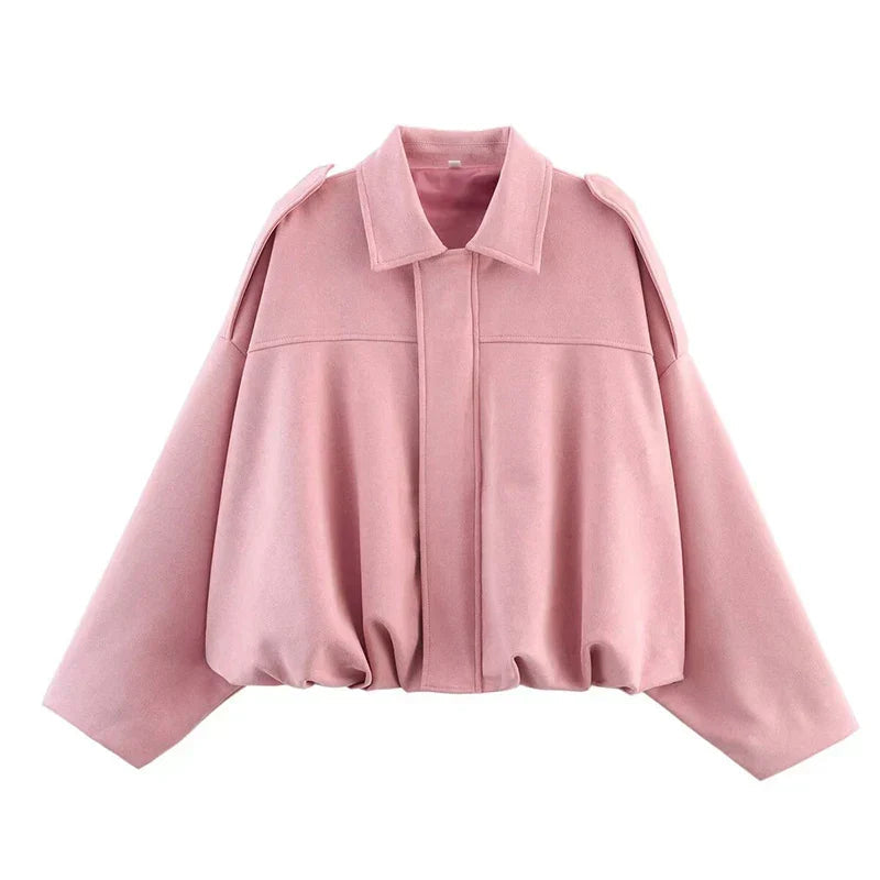 Women's Suede Style Bomber Jacket for Fall and Mid-Season
