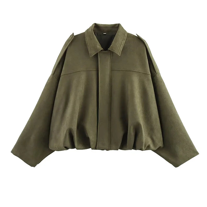 Women's Suede Style Bomber Jacket for Fall and Mid-Season