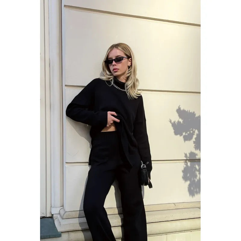 Women's Turtleneck Sweater with Side Slits