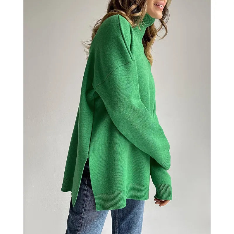 Women's Turtleneck Sweater with Side Slits