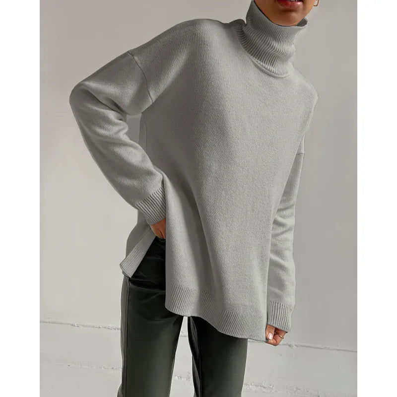 Women's Turtleneck Sweater with Side Slits