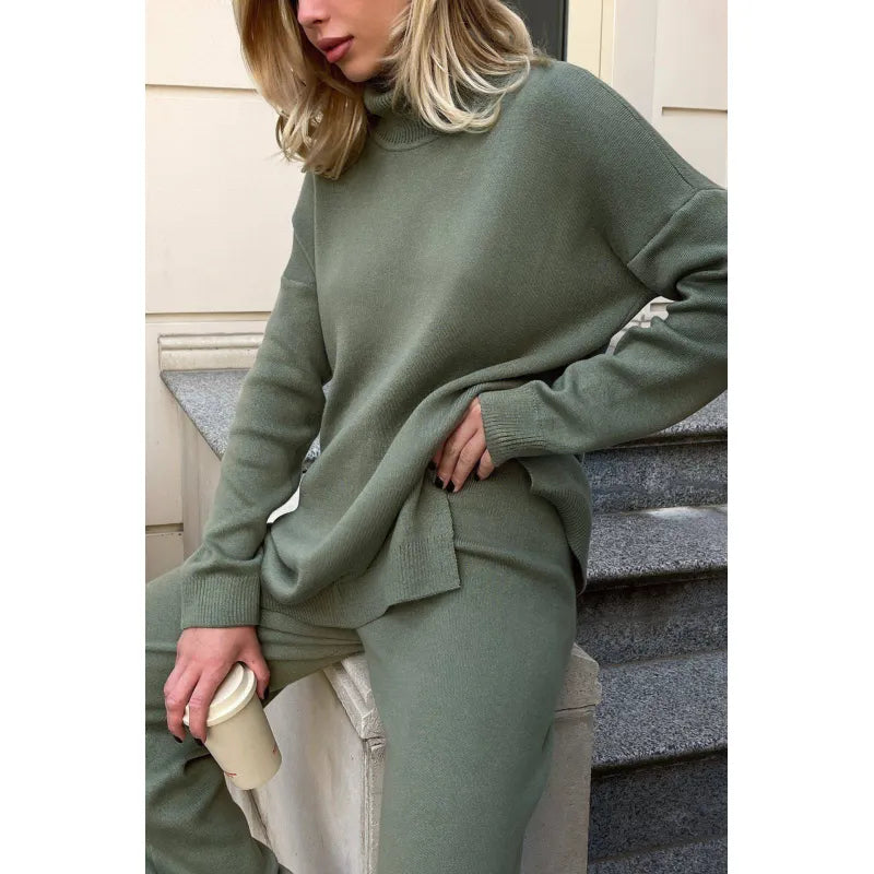 Women's Turtleneck Sweater with Side Slits