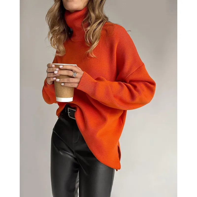 Women's Turtleneck Sweater with Side Slits