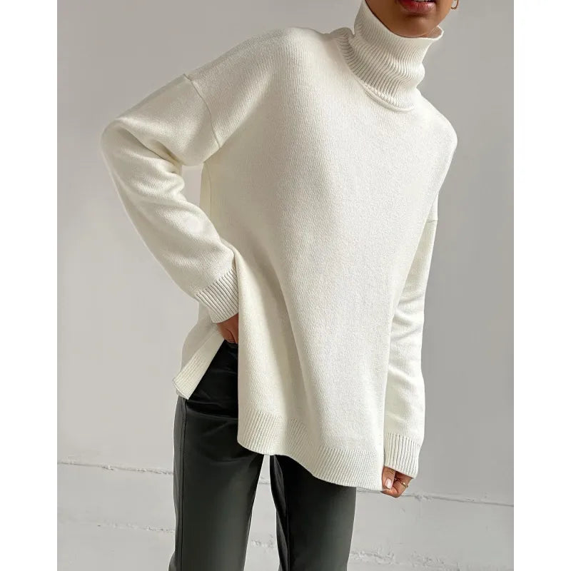 Women's Turtleneck Sweater with Side Slits