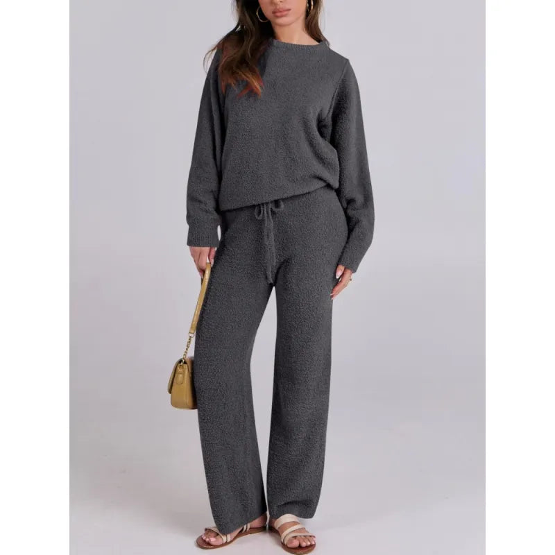 Women's Two Piece Set with Round Neckline and Drawstring Waist