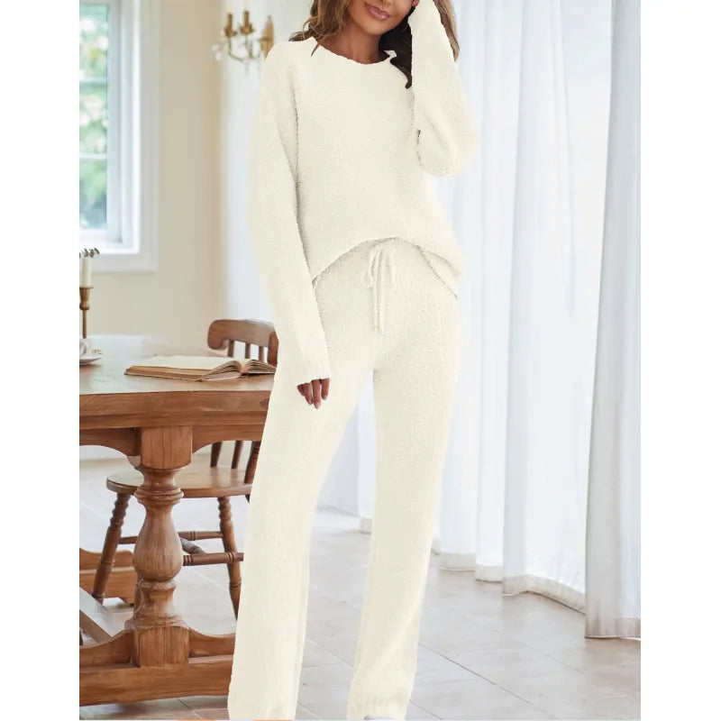 Women's Two Piece Set with Round Neckline and Drawstring Waist