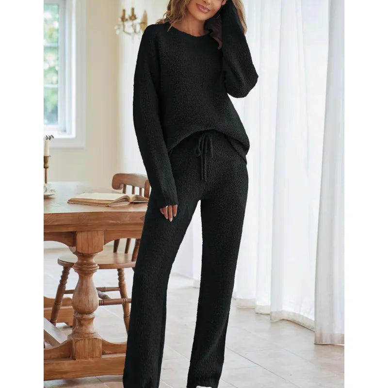 Women's Two Piece Set with Round Neckline and Drawstring Waist