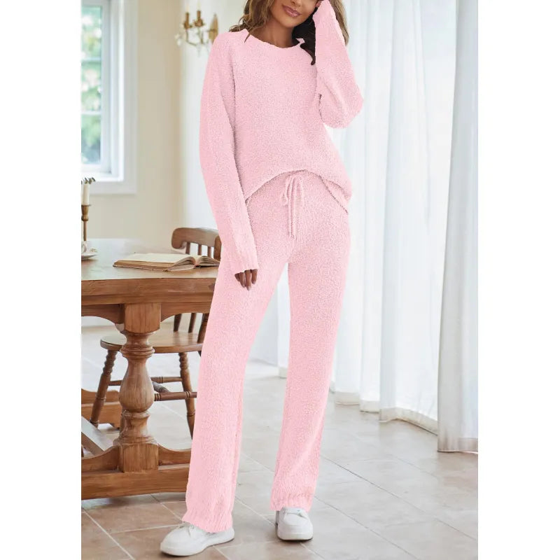 Women's Two Piece Set with Round Neckline and Drawstring Waist