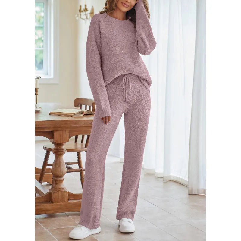 Women's Two Piece Set with Round Neckline and Drawstring Waist