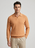 Men's Wool V-Neck Long Sleeve Polo Sweater