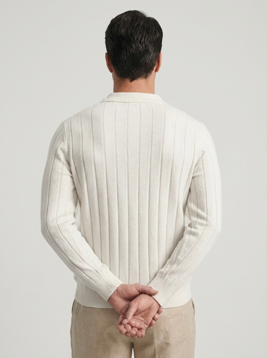 Men's Wool V-Neck Long Sleeve Polo Sweater