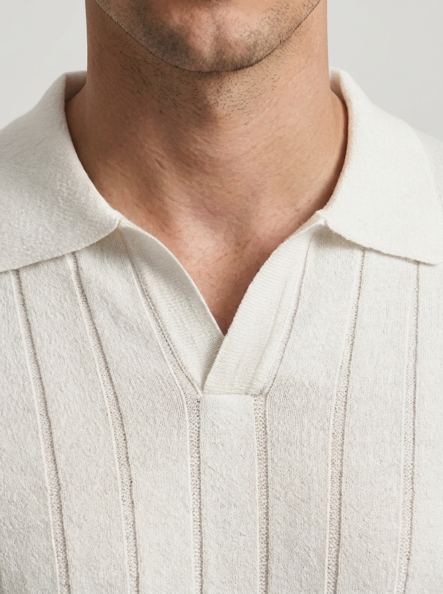 Men's Wool V-Neck Long Sleeve Polo Sweater