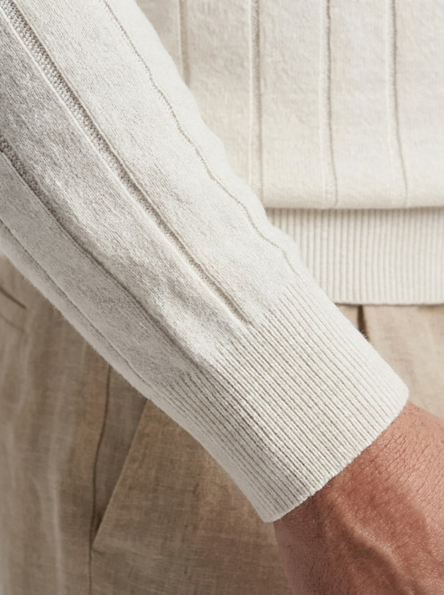 Men's Wool V-Neck Long Sleeve Polo Sweater