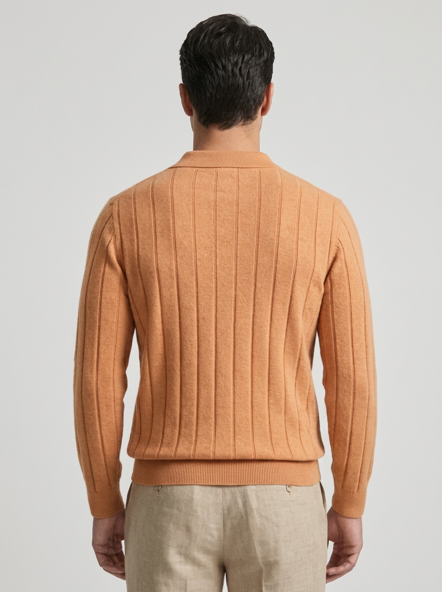 Men's Wool V-Neck Long Sleeve Polo Sweater