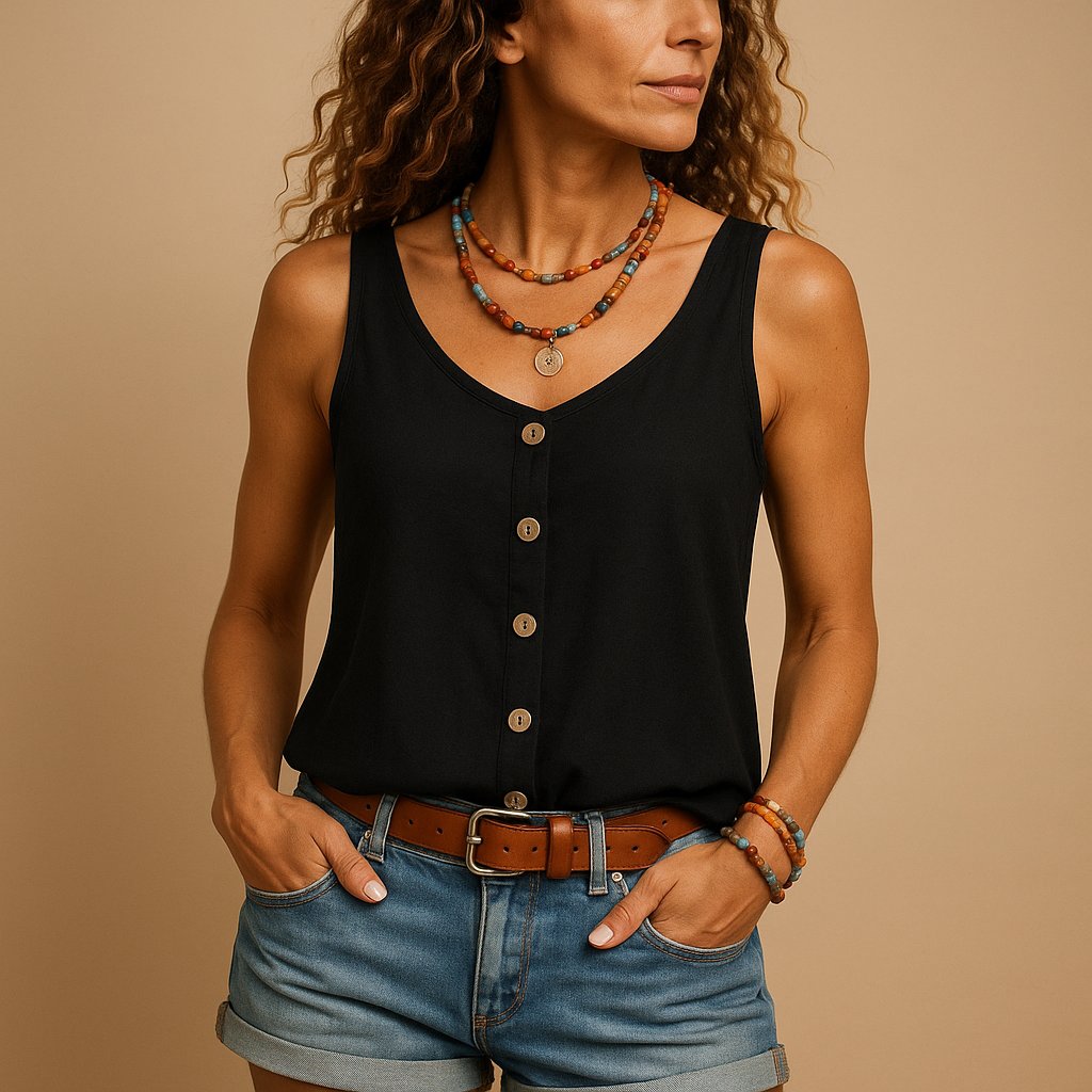 Women's V-Neck Sleeveless Tank Top - Stylish Going Out Top