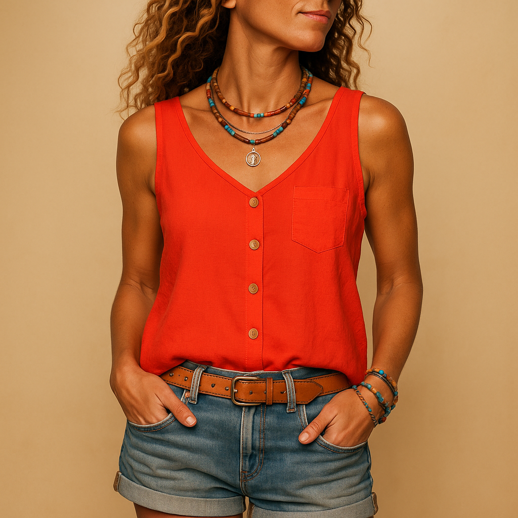 Women's V-Neck Sleeveless Tank Top - Stylish Going Out Top
