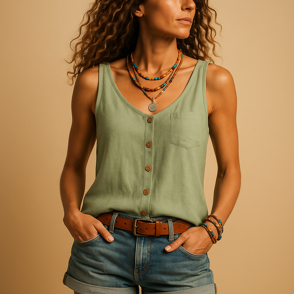 Women's V-Neck Sleeveless Tank Top - Stylish Going Out Top