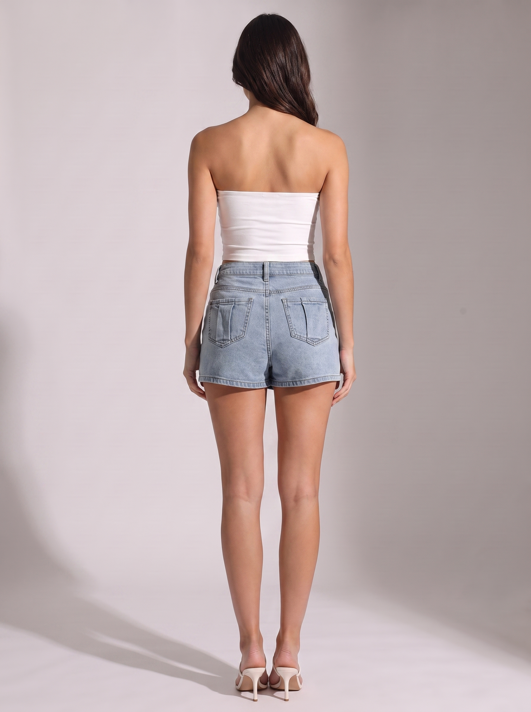 Women's Vintage Denim Mini Skort with Asymmetrical Hem