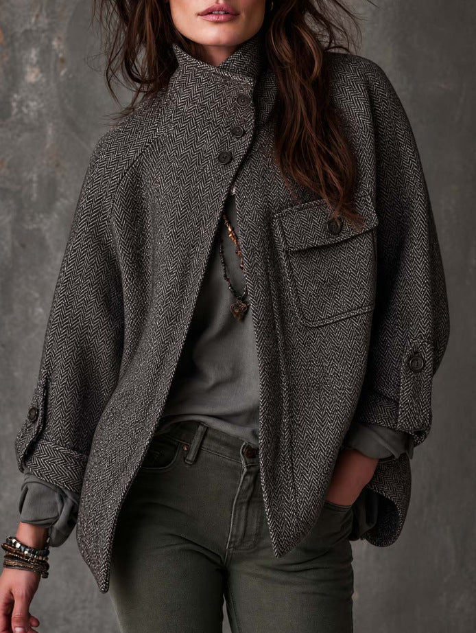 Women's Vintage Oversized Wool Herringbone Coat