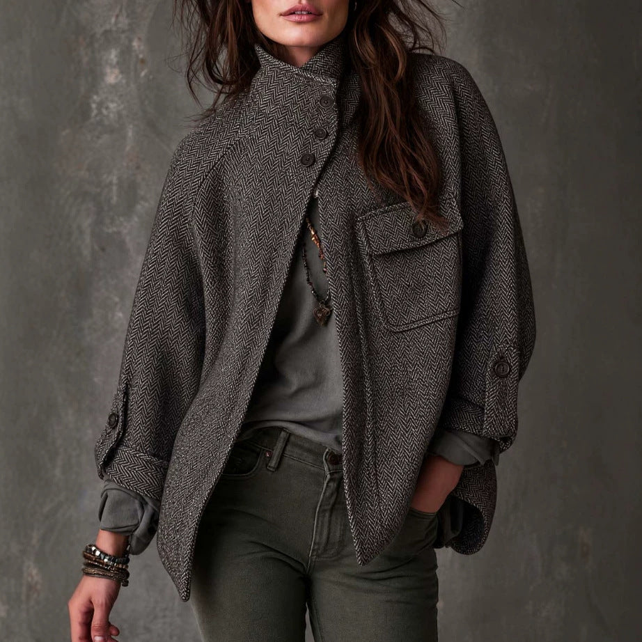 Women's Vintage Oversized Wool Herringbone Coat