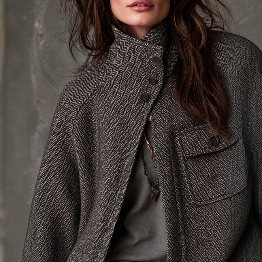 Women's Vintage Oversized Wool Herringbone Coat