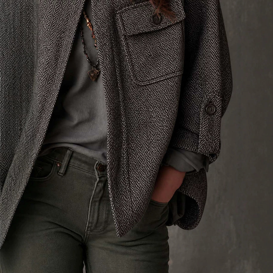 Women's Vintage Oversized Wool Herringbone Coat