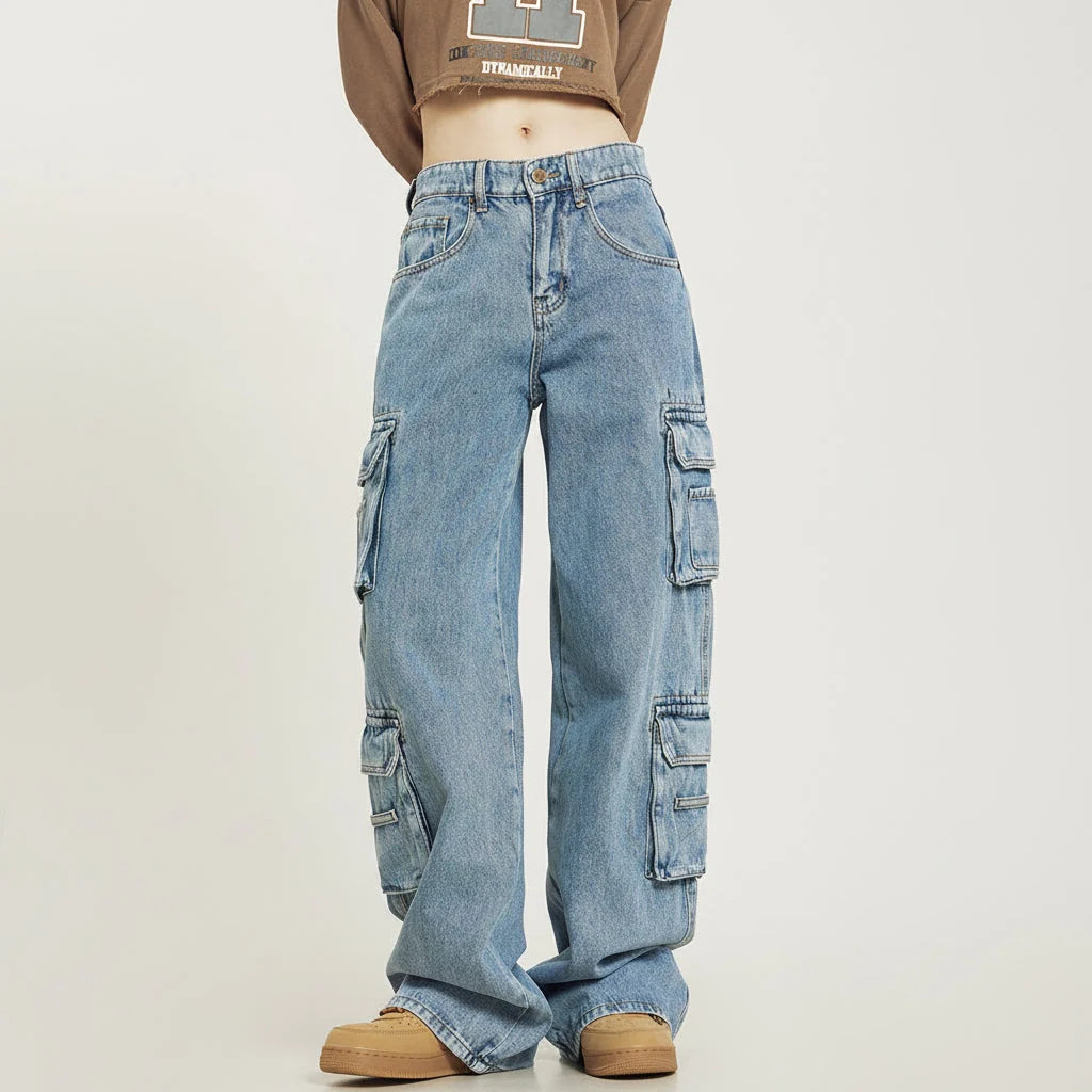 Women's Wide-Leg Baggy Cargo Jeans