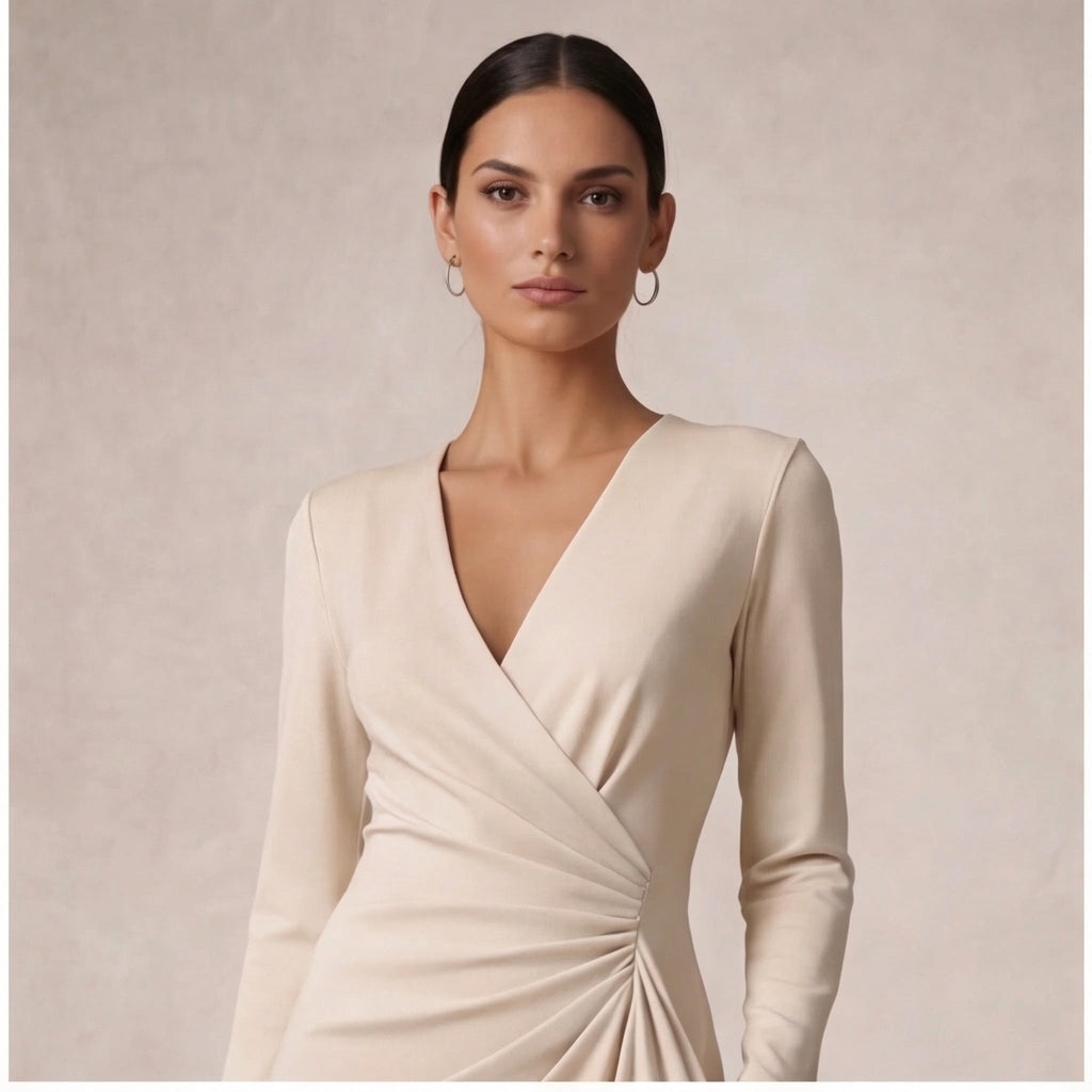 Women's Wrap Midi Dress with Long Sleeves