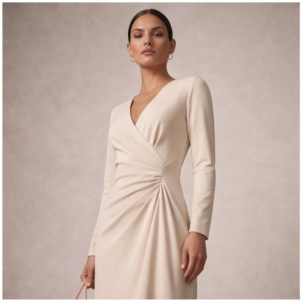 Women's Wrap Midi Dress with Long Sleeves