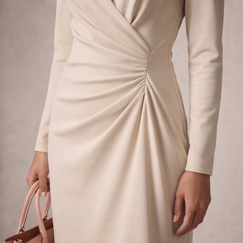 Women's Wrap Midi Dress with Long Sleeves