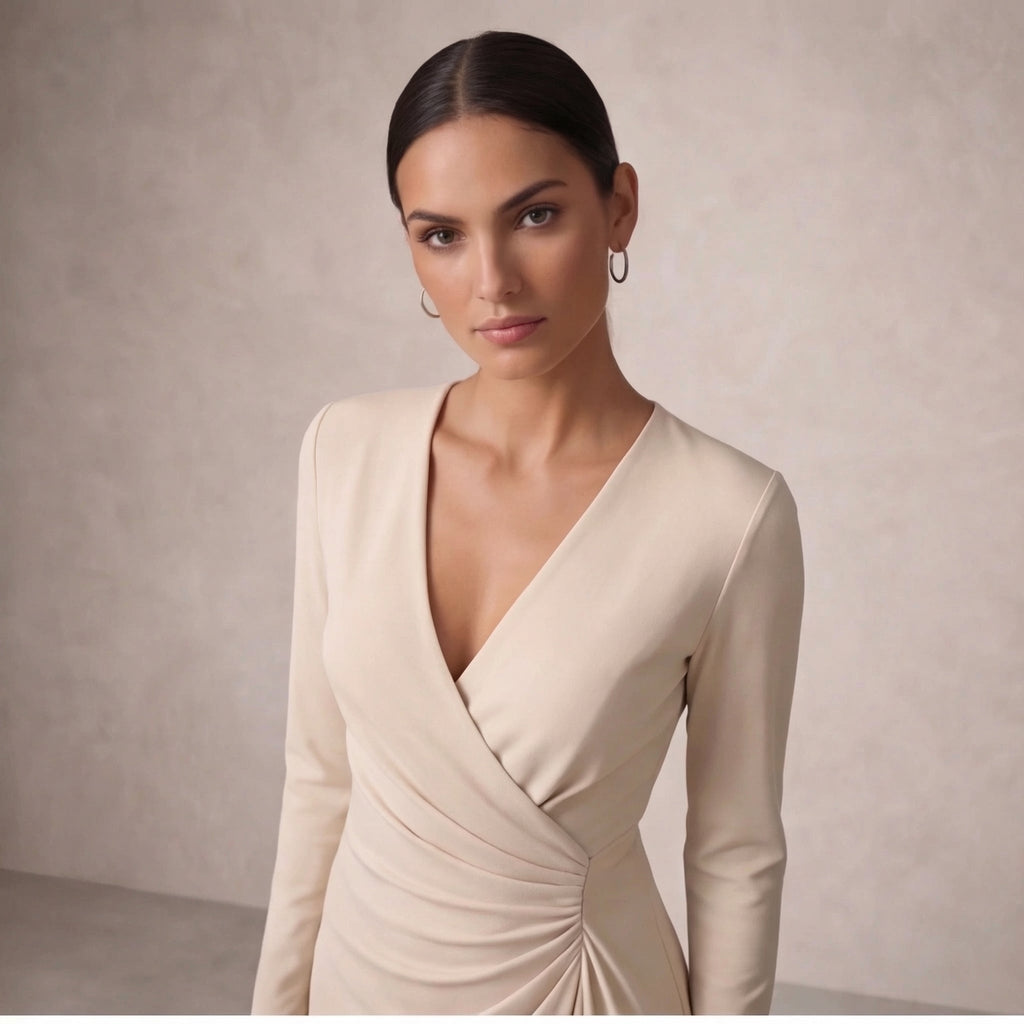 Women's Wrap Midi Dress with Long Sleeves