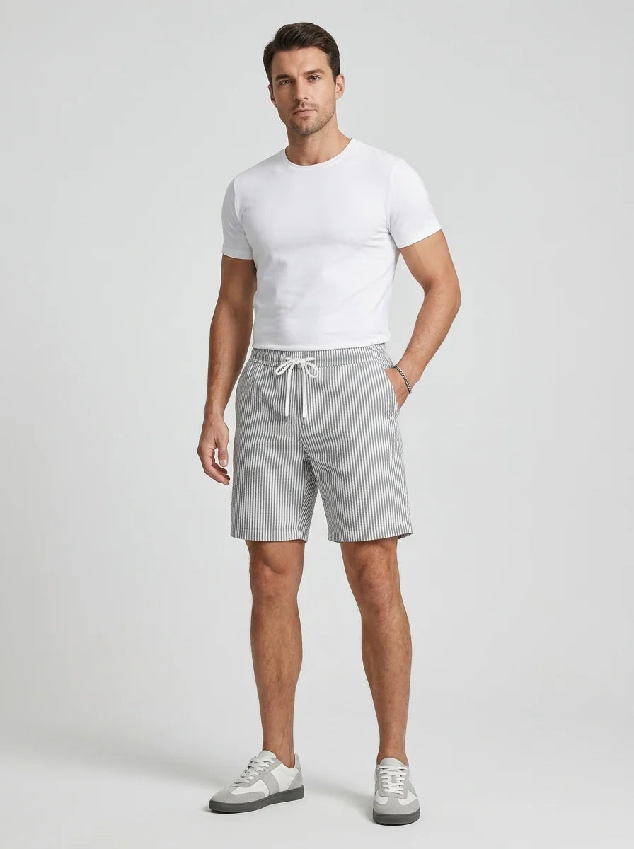 Men's Casual Striped Shorts with Adjustable Drawstring Waist