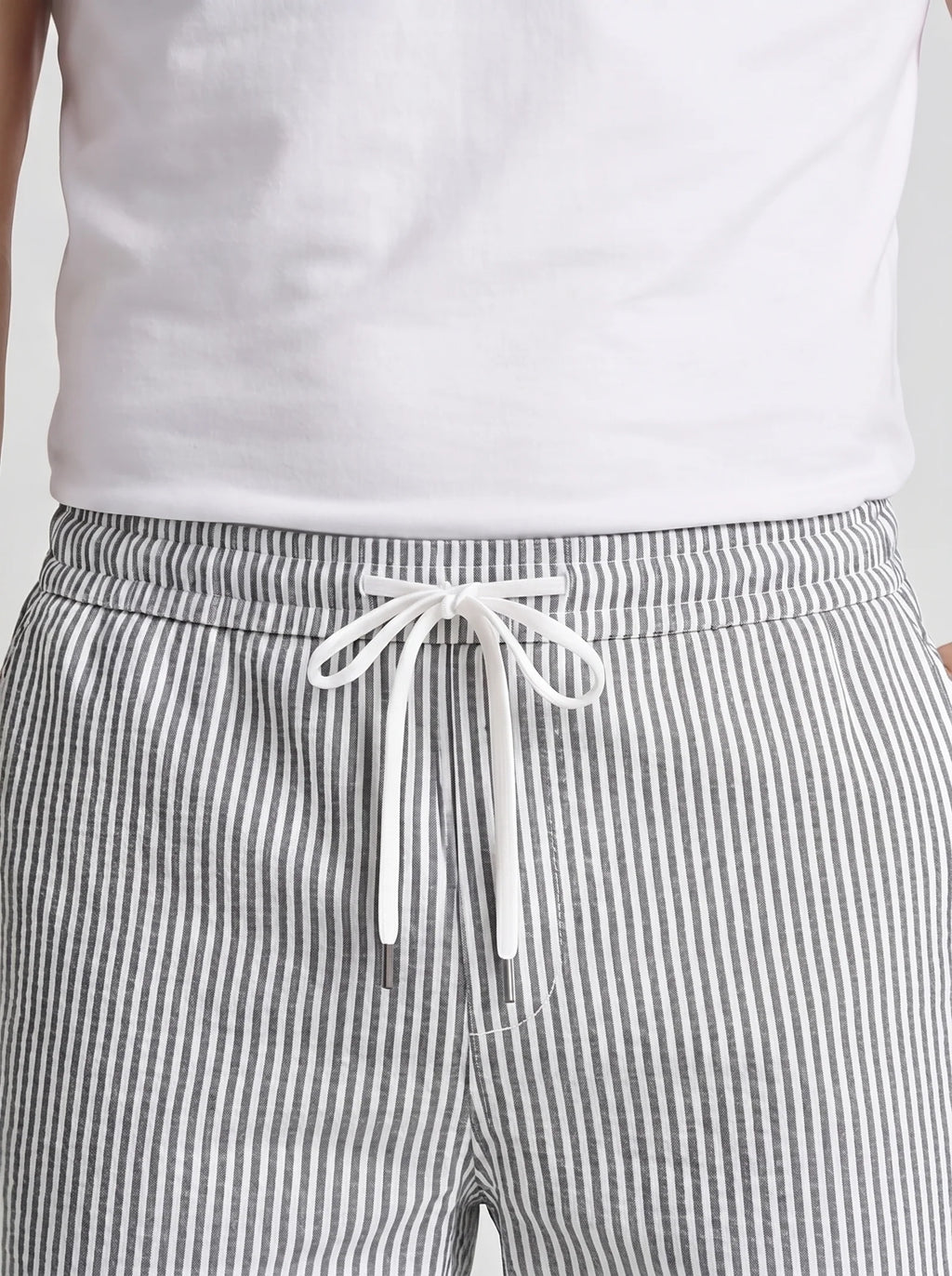 Men's Casual Striped Shorts with Adjustable Drawstring Waist