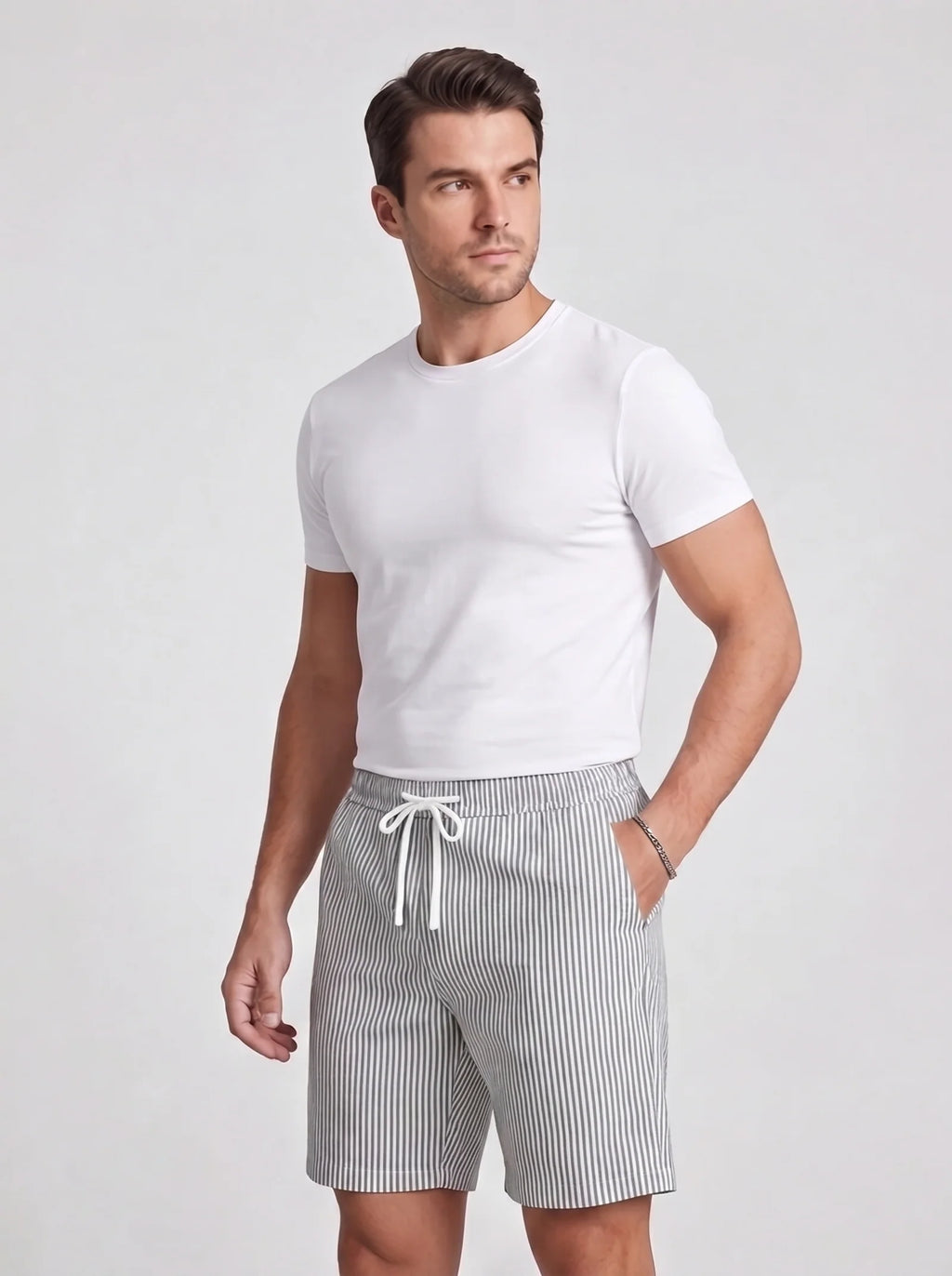 Men's Casual Striped Shorts with Adjustable Drawstring Waist