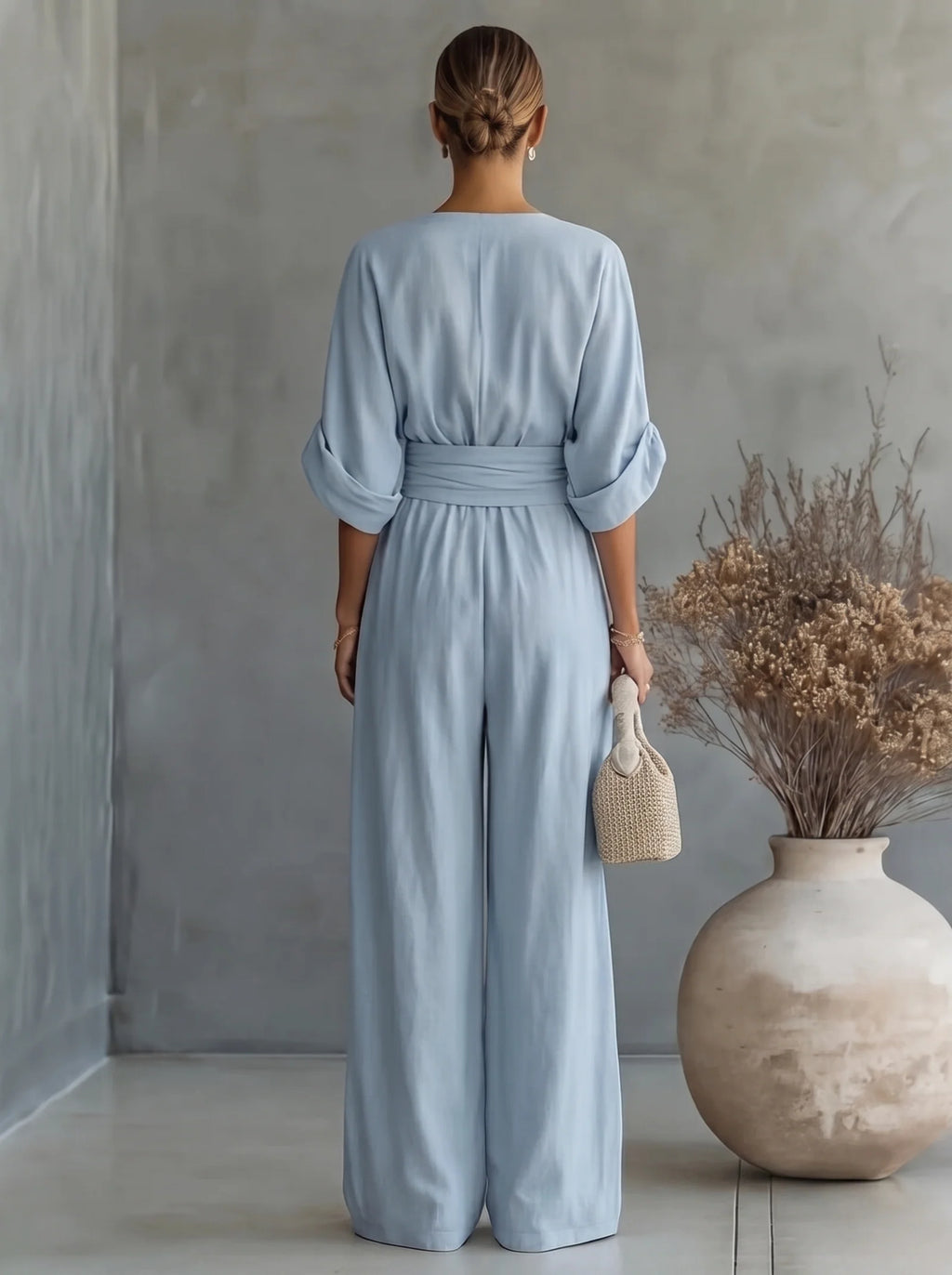 Women's Elegant V-Neck Wide-Leg Jumpsuit