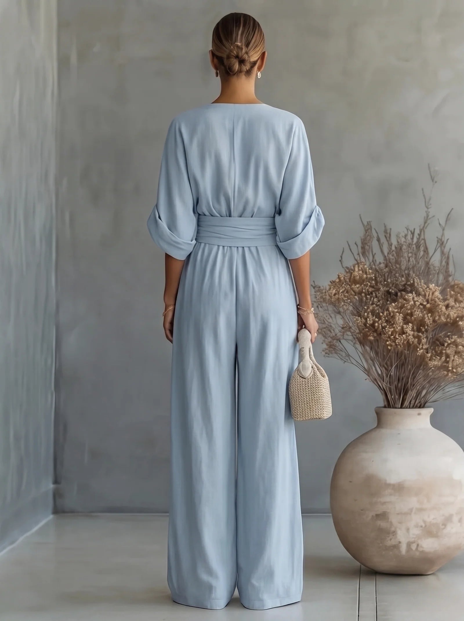 Women's Elegant V-Neck Wide-Leg Jumpsuit