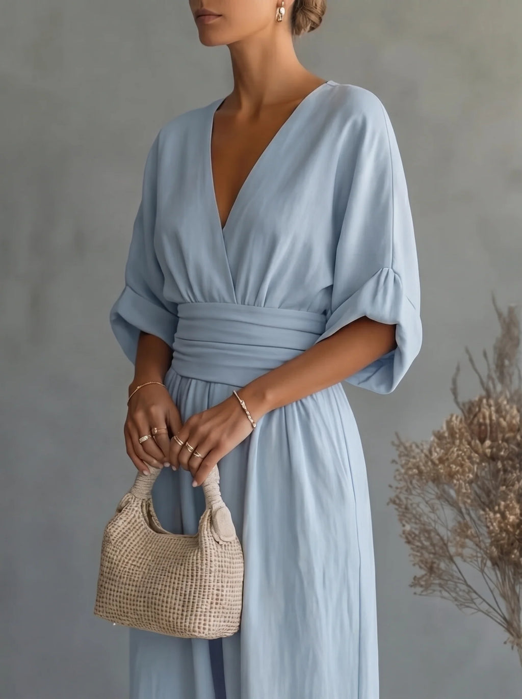 Women's Elegant V-Neck Wide-Leg Jumpsuit