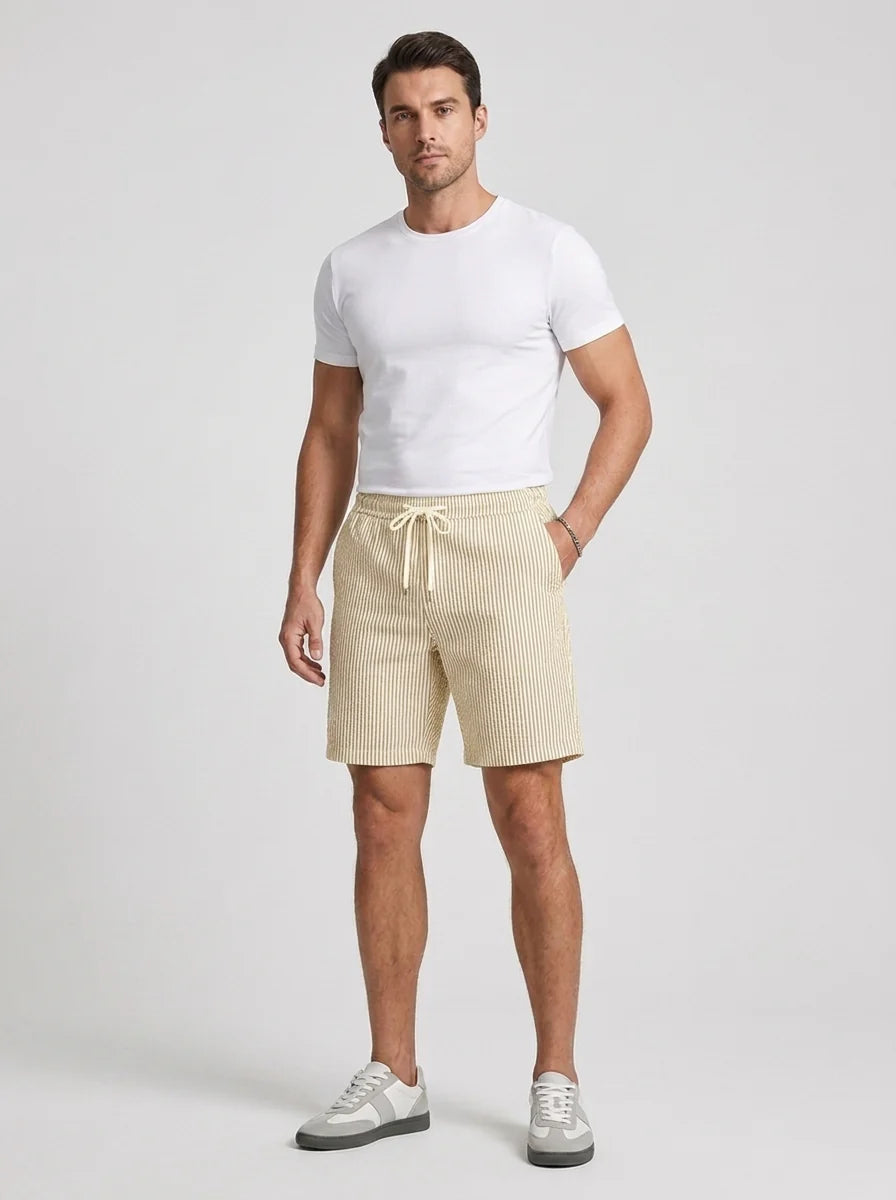 Men's Casual Striped Shorts with Adjustable Drawstring Waist