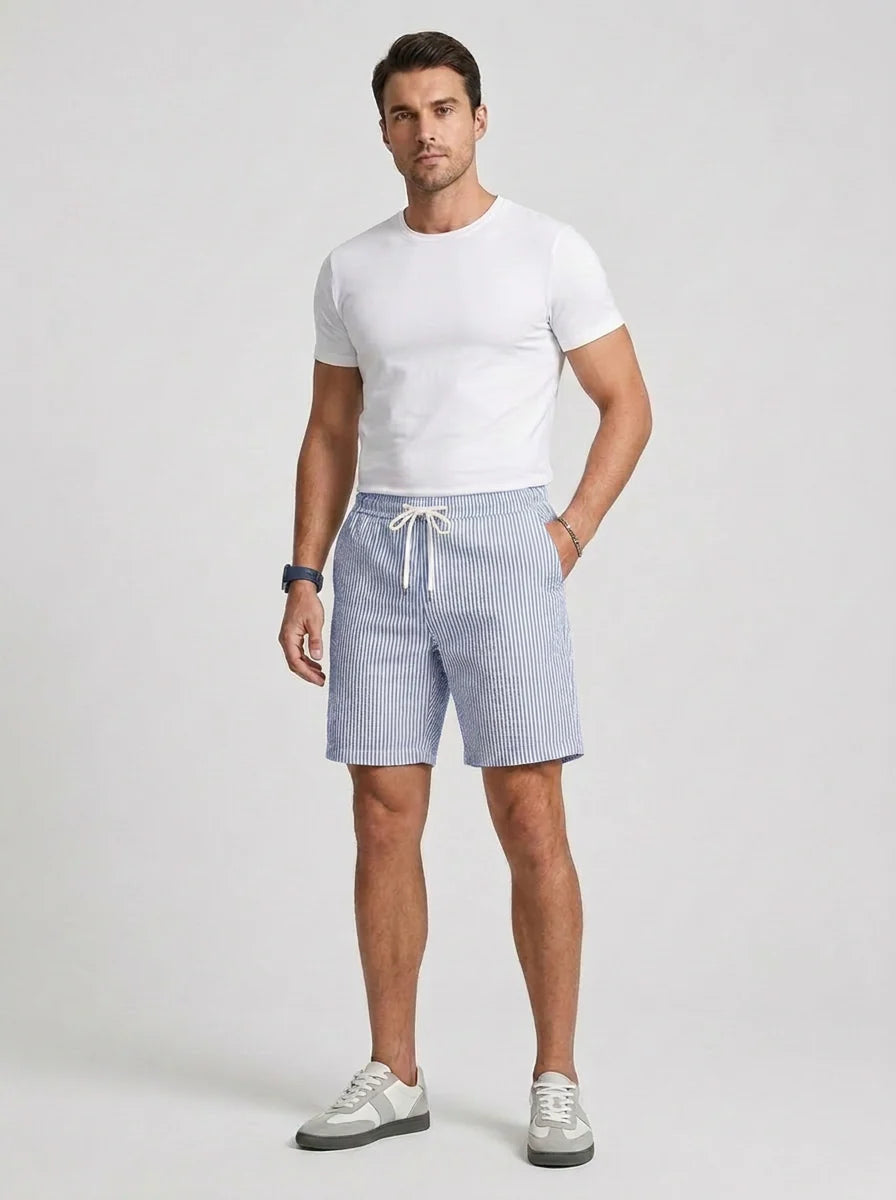 Men's Casual Striped Shorts with Adjustable Drawstring Waist