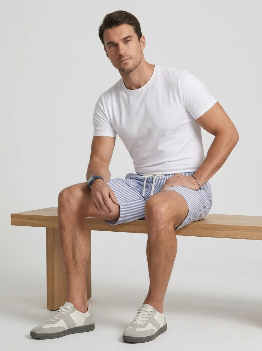 Men's Casual Striped Shorts with Adjustable Drawstring Waist