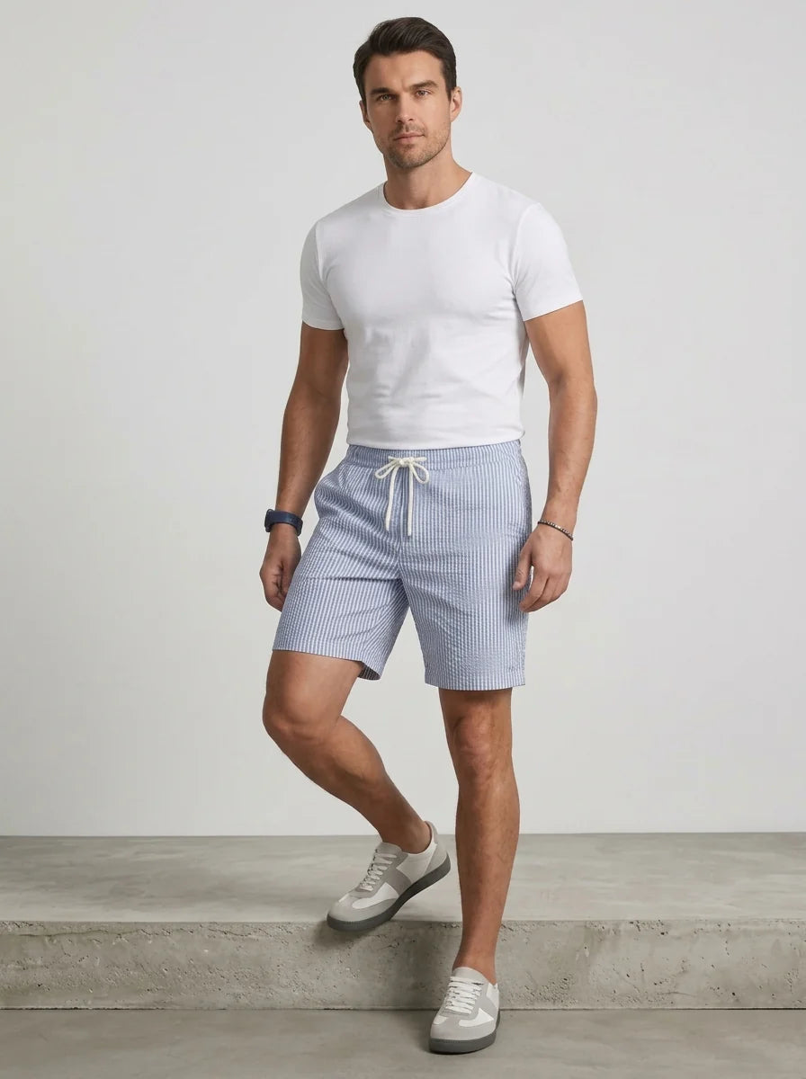 Men's Casual Striped Shorts with Adjustable Drawstring Waist