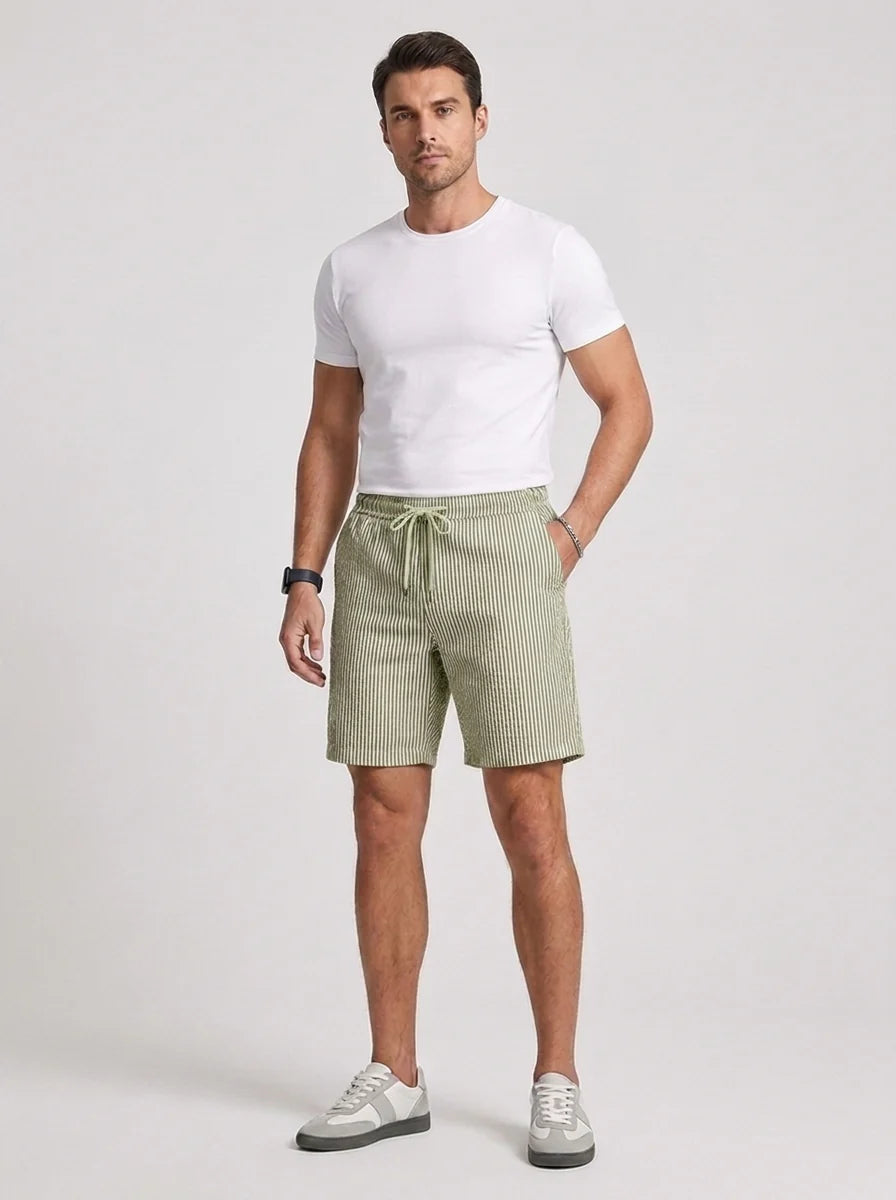 Men's Casual Striped Shorts with Adjustable Drawstring Waist