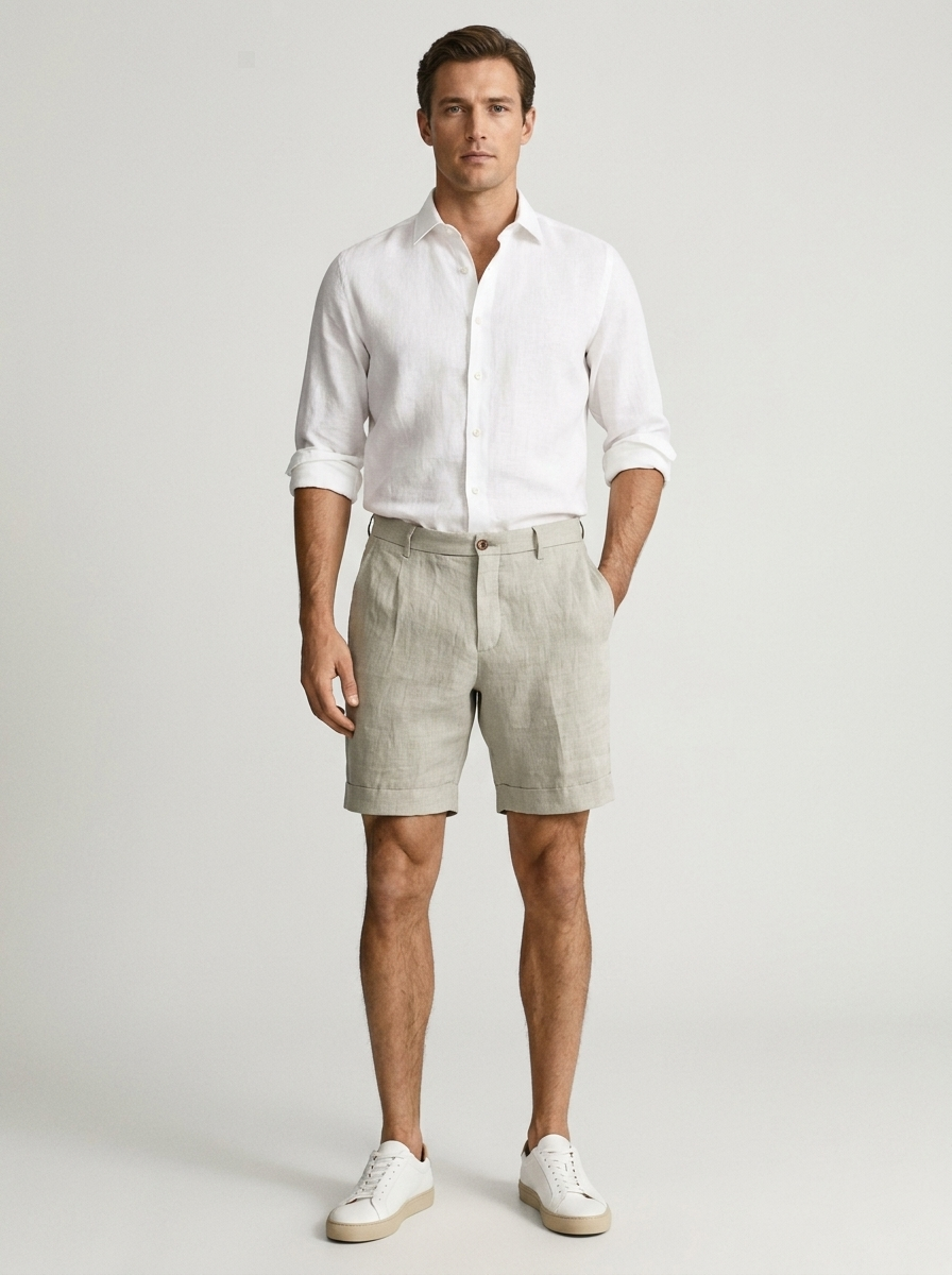 Men's Linen Chino Shorts for Summer Casual Wear