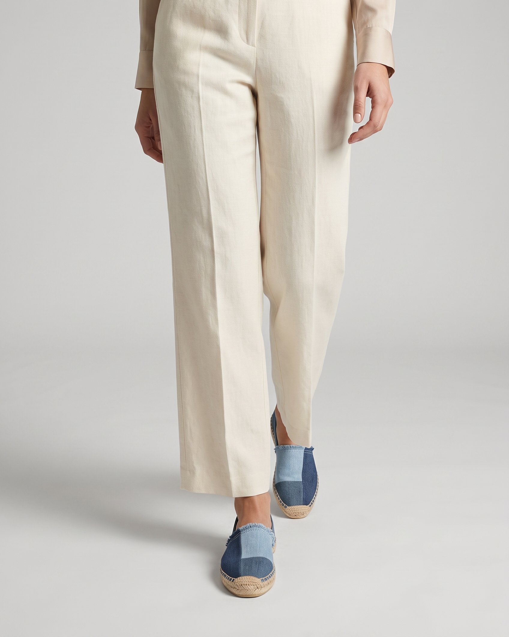 Women's Denim Slip-On Espadrilles with Fringe Detail