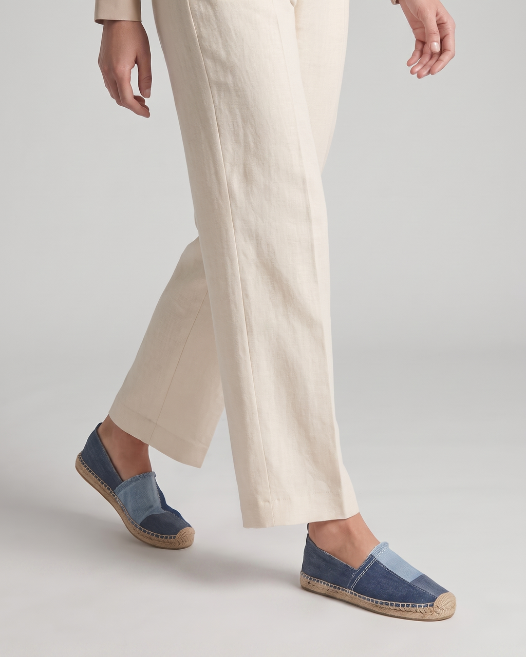 Women's Denim Slip-On Espadrilles with Fringe Detail